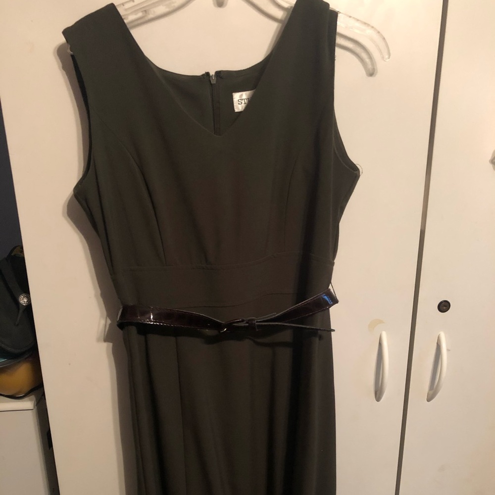 Olive green dress with belt and jacket